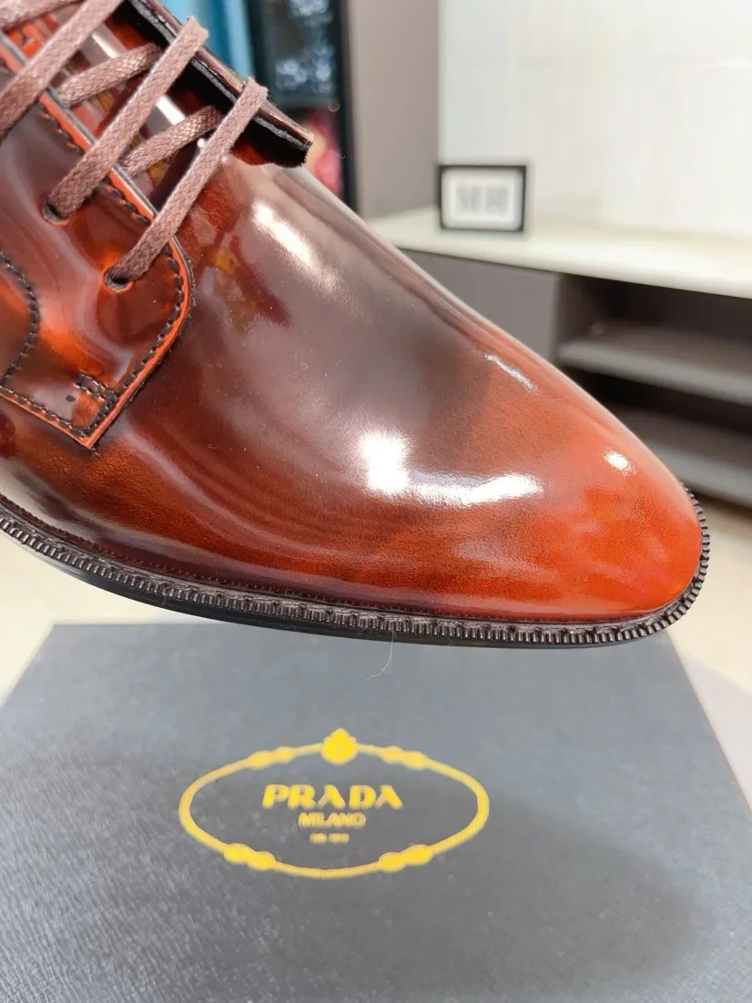 Men's shoes 💰560🌹🌹[Prada leather shoes] Top purchasing agency Original imported Italian custom-made cowhide leather surface, ➕Fully imported water-dyed breathable cowhide lining, original factory special molded sole, super comfortable, size: 38-44